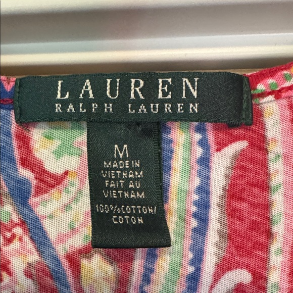 Lauren Ralph Lauren Red Paisley Ruffle Front Dress Womens M Cotton Preppy party - Picture 5 of 7